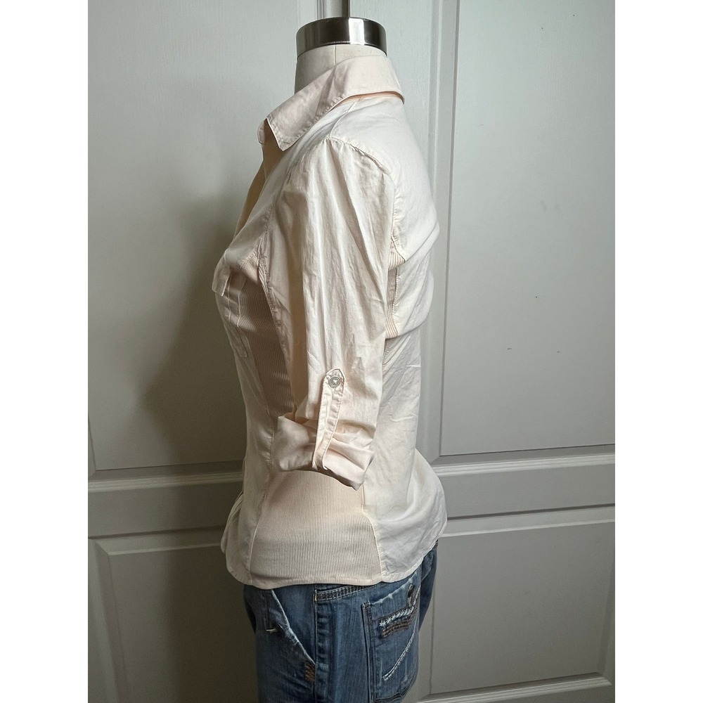 James Perse  Standard Size 1 Womens S Peach Cotton Roll Tab Button Down Shirt - Picture 3 of 7